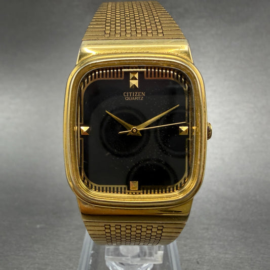 Citizen Tank Watch Men 27mm Black Dial Gold Tone Rectangle 4031-K00101 New Batt0