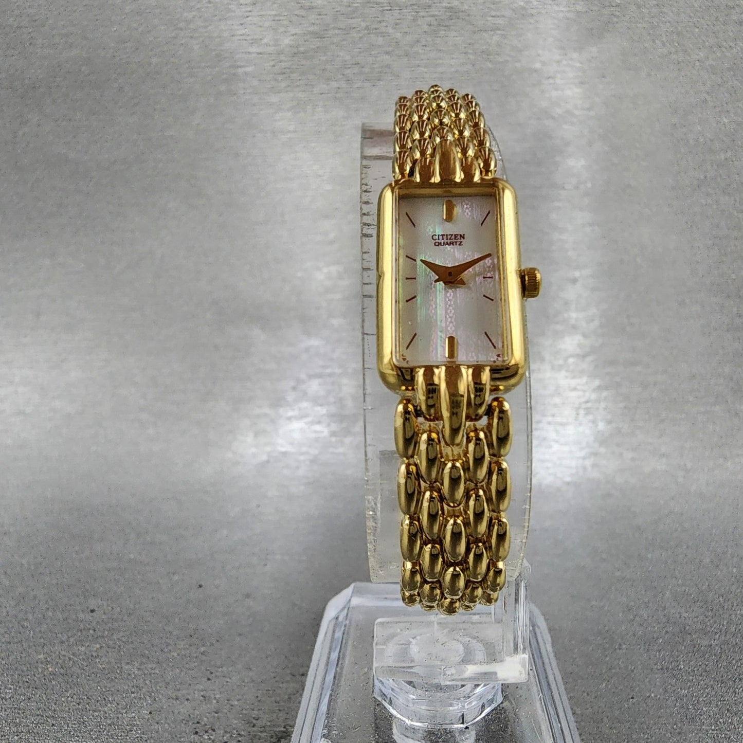 Citizen Tank Watch Women 13mm MOP Dial Gold Tone Rectangle 5421S036505 New Batt5