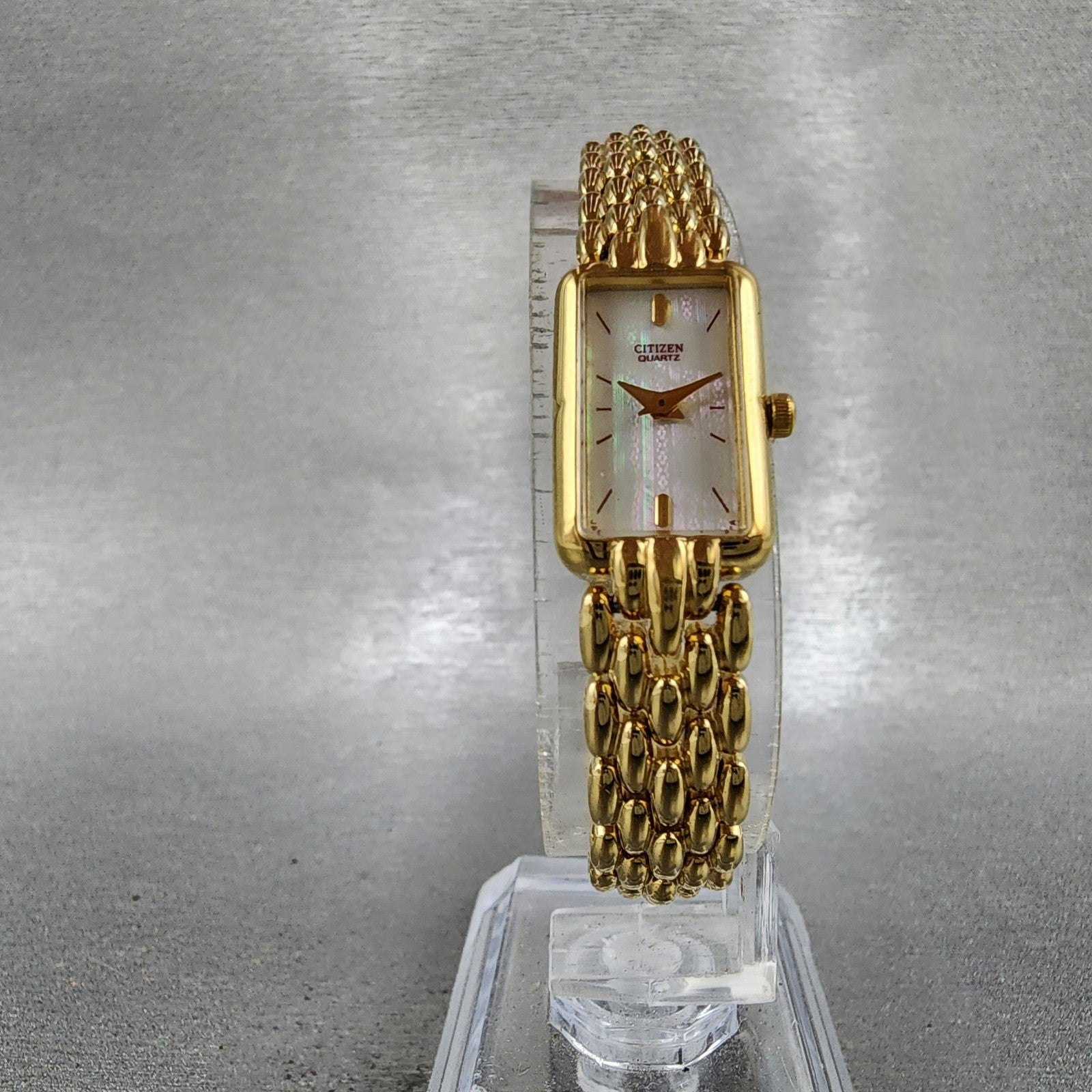 Citizen Tank Watch Women 13mm MOP Dial Gold Tone Rectangle 5421S036505 New Batt5