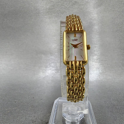 Citizen Tank Watch Women 13mm MOP Dial Gold Tone Rectangle 5421S036505 New Batt5
