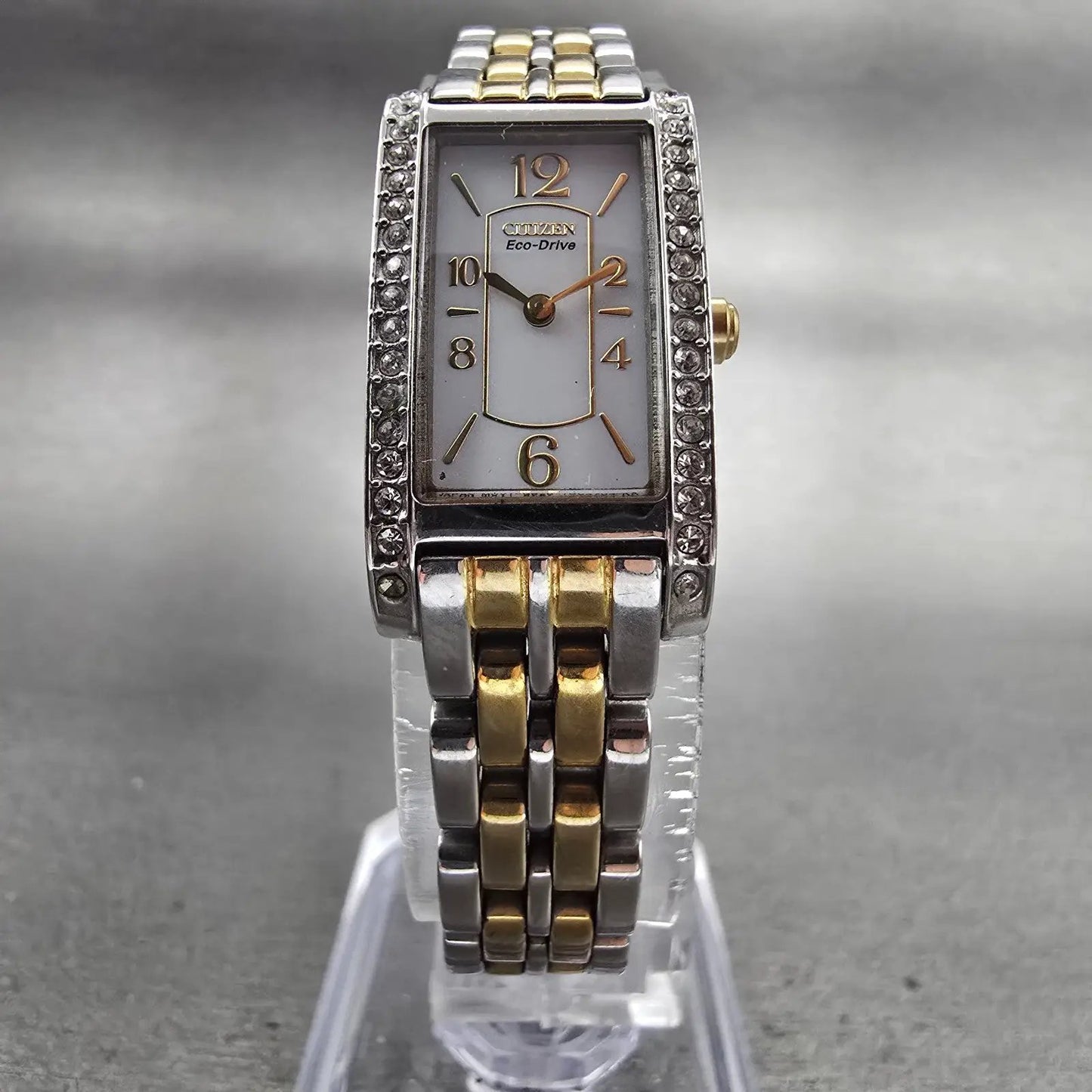 Citizen Eco-Drive Tank Watch Women 14mm White Dial Gemmed Rectangle G620 Works5