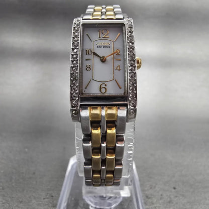Citizen Eco-Drive Tank Watch Women 14mm White Dial Gemmed Rectangle G620 Works5