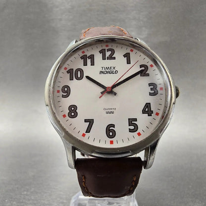 Timex Easy Reader Watch Men 35mm White Dial Silver Tone Indiglo Round New Batt5