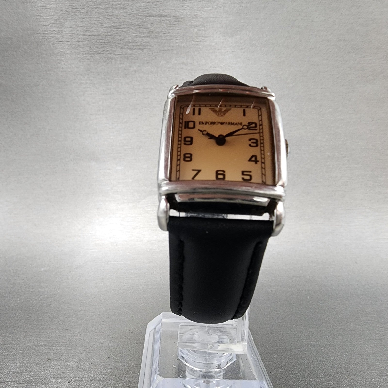 Emporio Armani Tank Watch Women 24mm Cream Dial Steel Rectangle AR0204 New Batt5