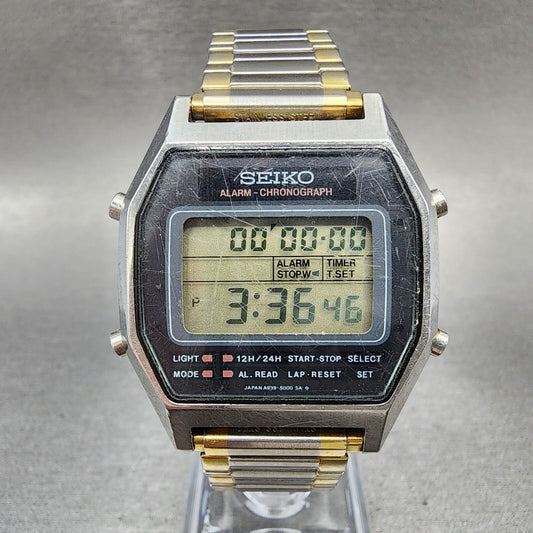 Seiko Digital Watch Men 34mm Black Dial Two Tone A939-5009 New Battery