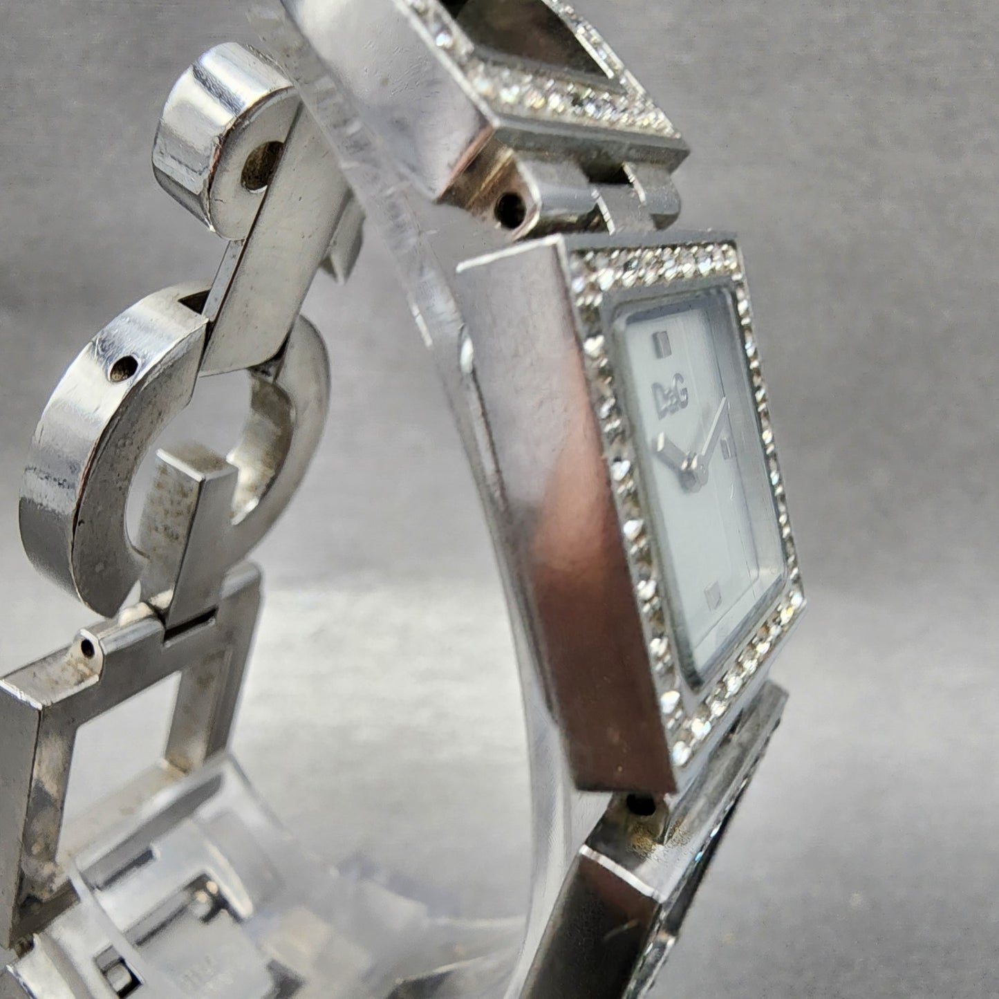 Dolce & Gabbana Tank Watch Women 21mm Silver Dial Steel Crystal Accent NewBattAB3