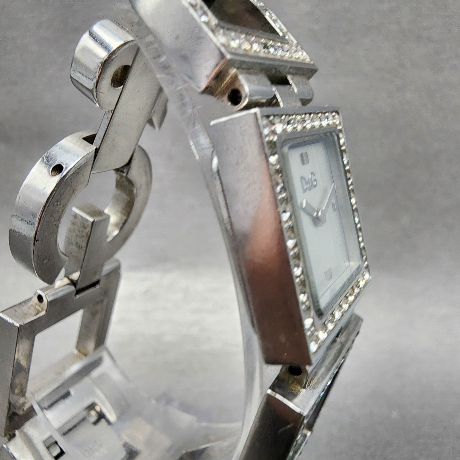 Dolce & Gabbana Tank Watch Women 21mm Silver Dial Steel Crystal Accent NewBattAB3