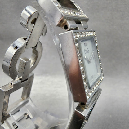 Dolce & Gabbana Tank Watch Women 21mm Silver Dial Steel Crystal Accent NewBattAB3