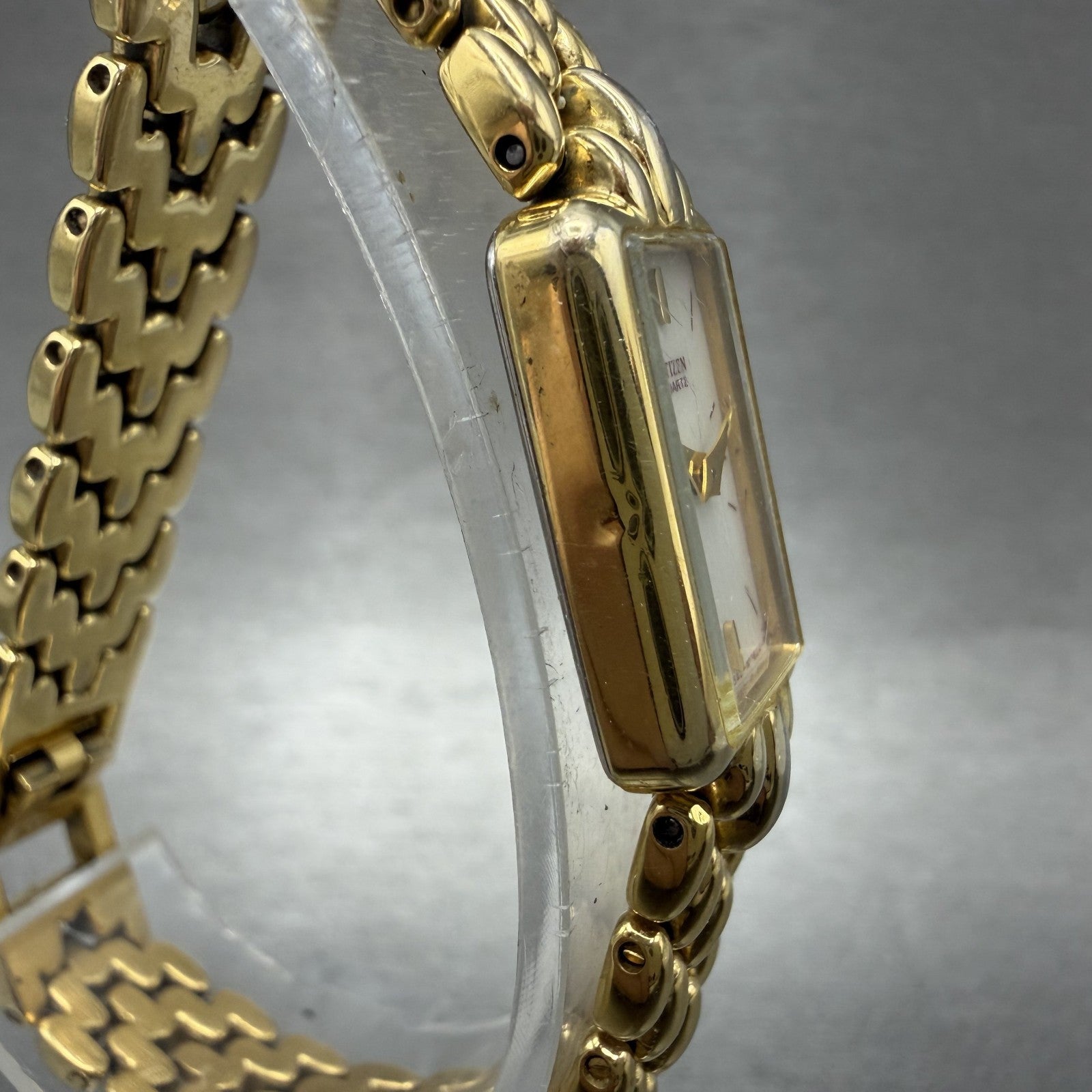 Citizen Tank Watch Women 13mm MOP Dial Gold Tone Rectangle 5421S036505 NewBattA3