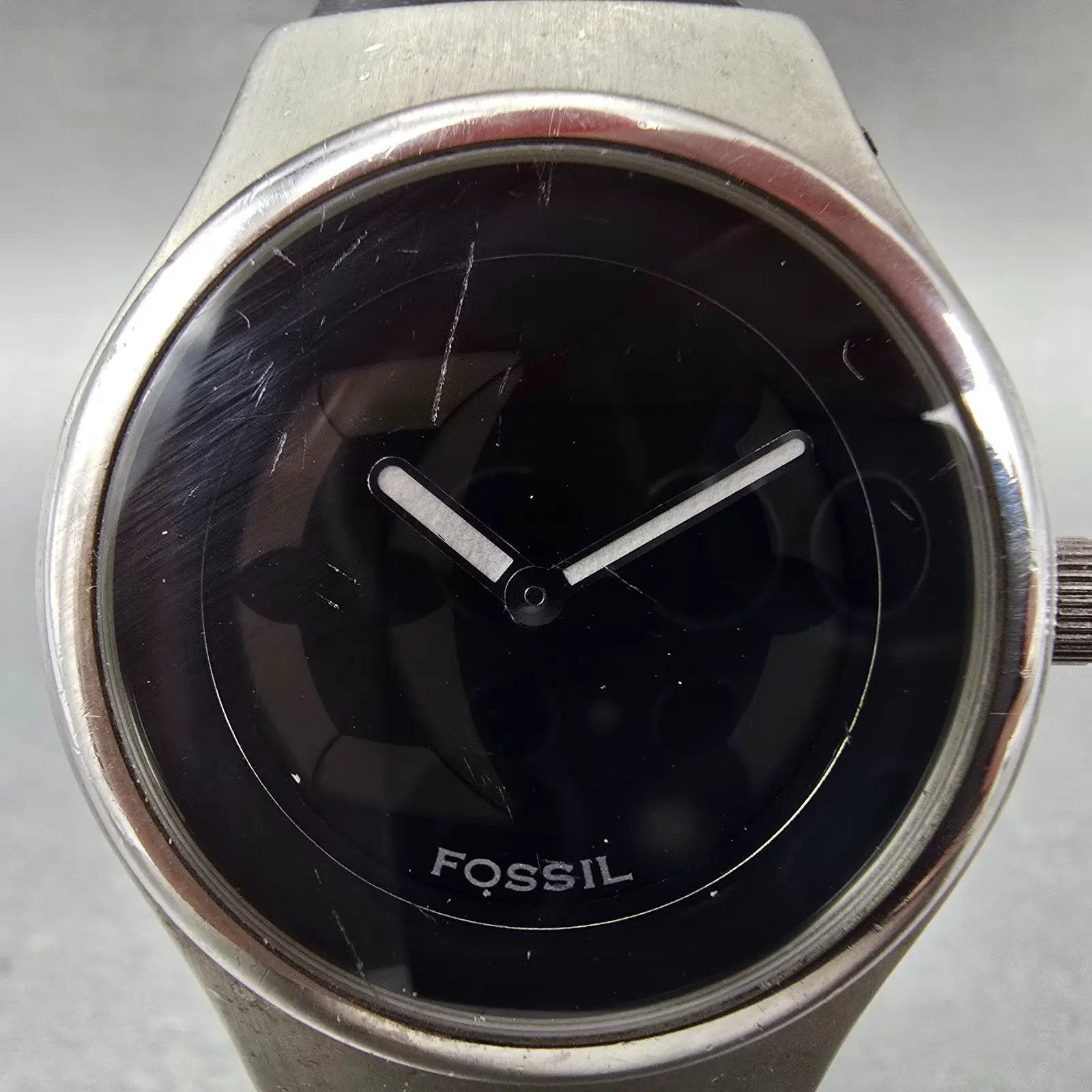 Fossil Big Tic Watch Men 38mm Black Dial Silver Tone Round JR-7846 New Battery1