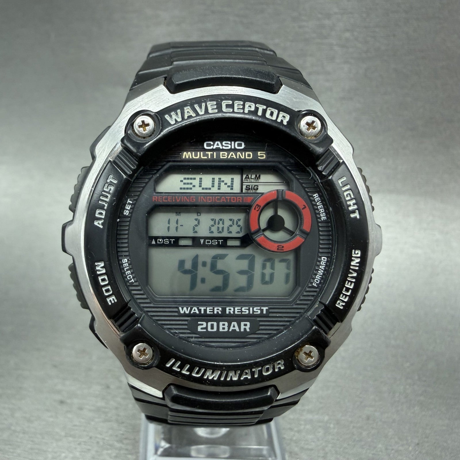 Casio Waveceptor Watch Men 48mm Digital Black Silver Alarm Chrono WVM200 NewBat0