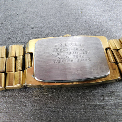 Seiko Tank Watch Women 16mm Champagne Dial Gold Tone Rectangle 1N00-5G09 NewBat