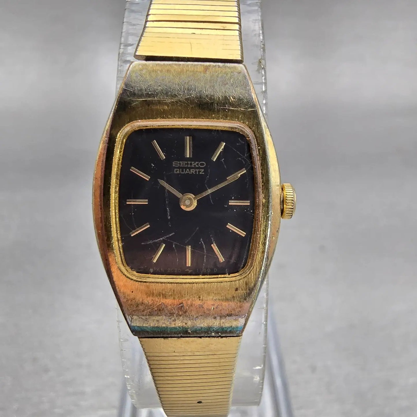 Seiko Watch Women 16mm Brown Dial Gold Tone Oval 2C20-5559 New Battery Vintage0