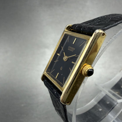 Citizen CQ Tank Watch Women 16mm Black Dial Gold Tone 3220-945174 New Battery GH2