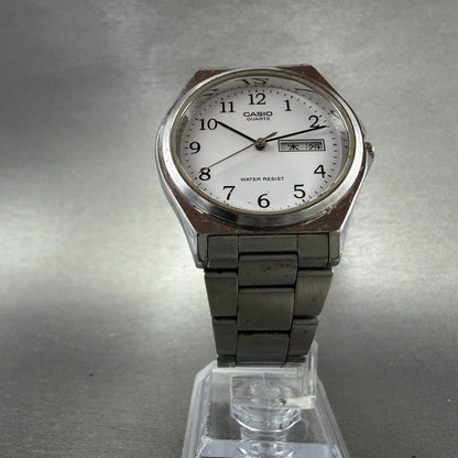 Casio Watch Men 36mm White Dial Silver Tone Daydate Round MTP1240 New Battery5