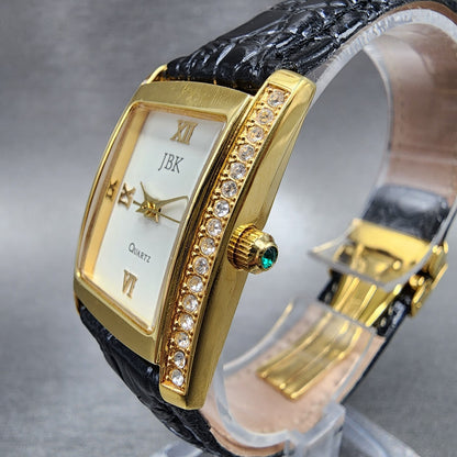 JBK Jacqueline Kennedy Tank Watch Women 22mm White Dial Gold Tone Rectangle Runs