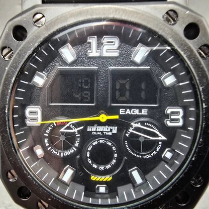 Infantry Eagle Watch Men 46mm Black Dial Black Alarm Chronograph Octagon New Bat1
