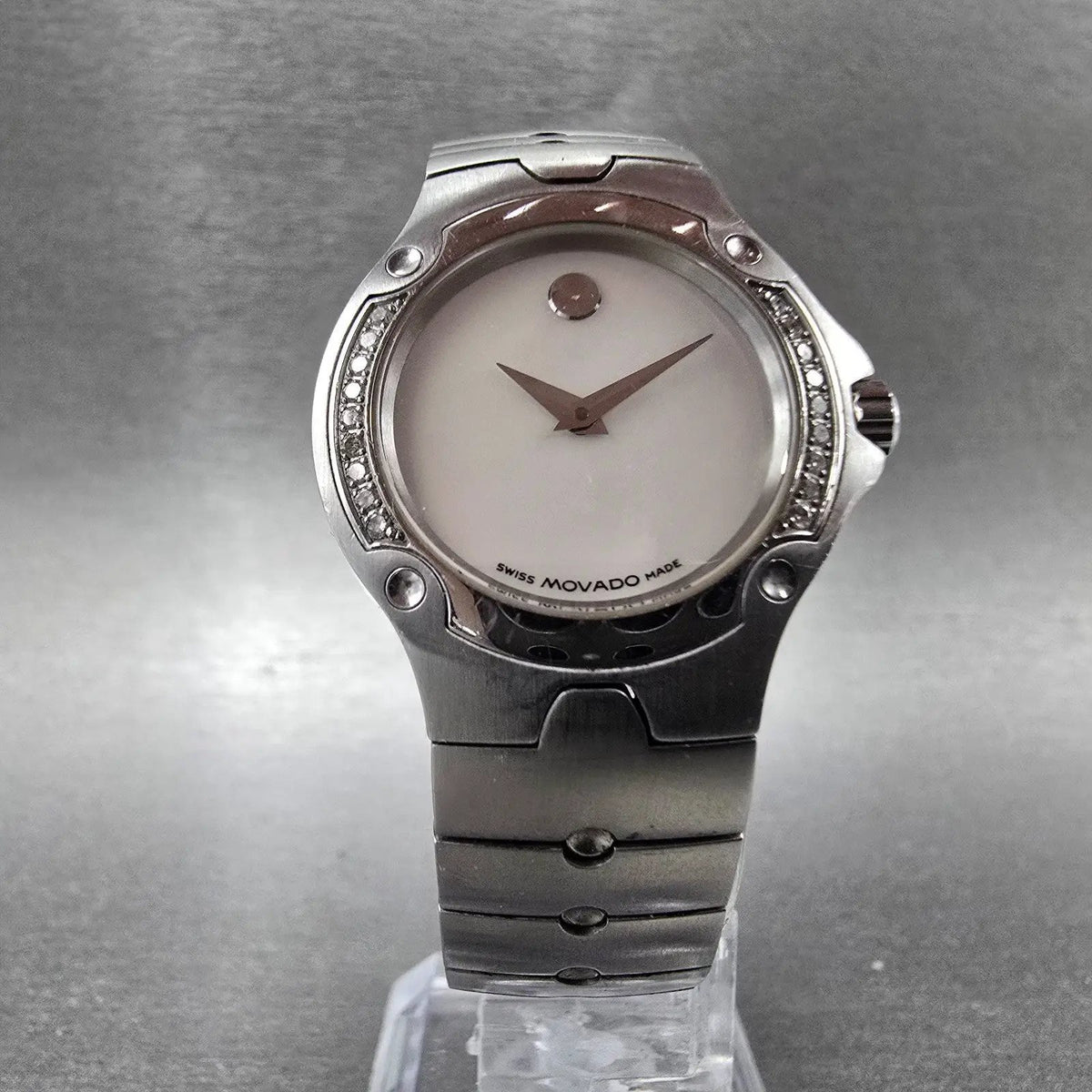 Movado Sports Edition Watch Women 27mm MOP Dial Silver Diamonds New Battery5