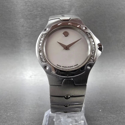 Movado Sports Edition Watch Women 27mm MOP Dial Silver Diamonds New Battery5