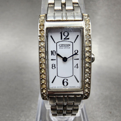 Citizen EcoDrive Tank Watch Women 15mm White Dial Steel Crystal Bezel Runs A1230