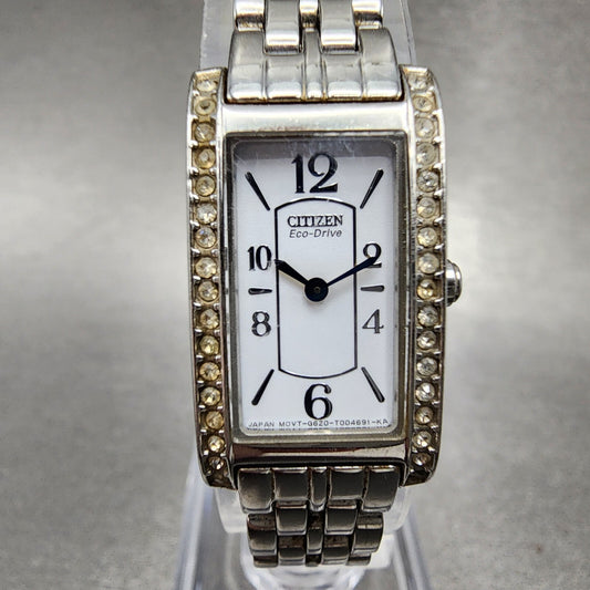 Citizen EcoDrive Tank Watch Women 15mm White Dial Steel Crystal Bezel Runs A1230