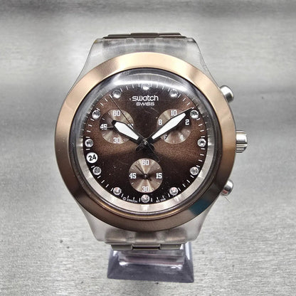 Swatch Irony Diaphane Full Blooded Watch Men 43mm Brown Chrono SVCK4042 New Batt0