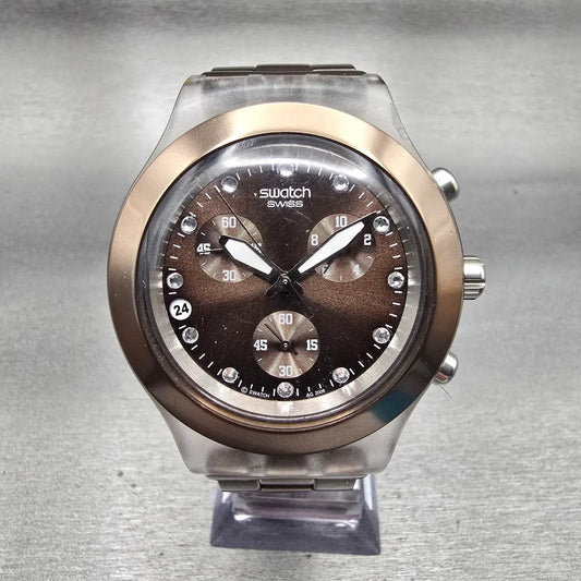 Swatch Irony Diaphane Full Blooded Watch Men 43mm Brown Chrono SVCK4042 New Batt0