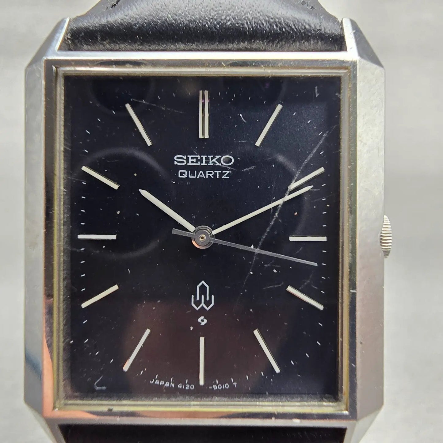 Seiko Tank Watch Men 33mm Black Dial Silver Tone Rectangle 4120-5101 New Battery1