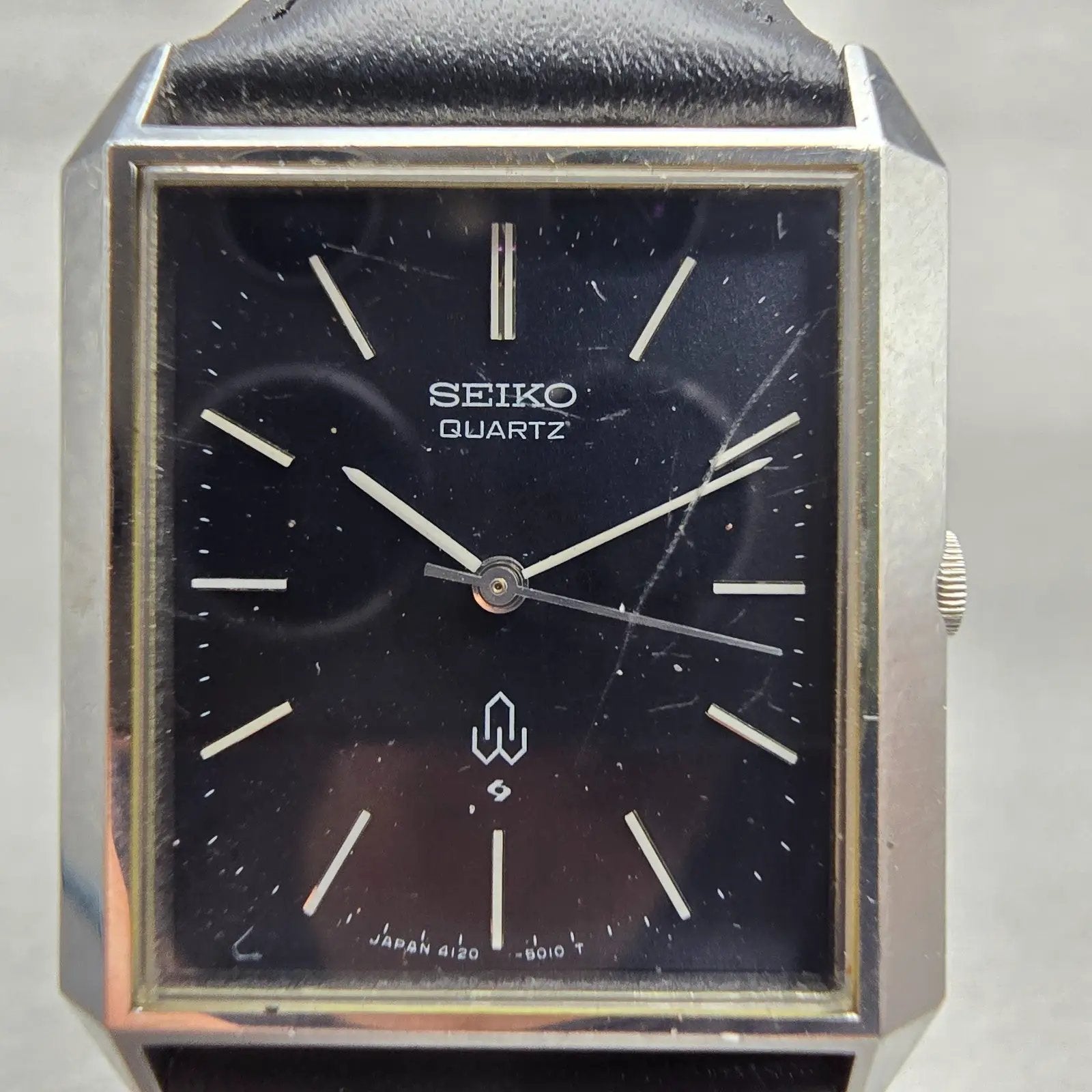 Seiko Tank Watch Men 33mm Black Dial Silver Tone Rectangle 4120-5101 New Battery1