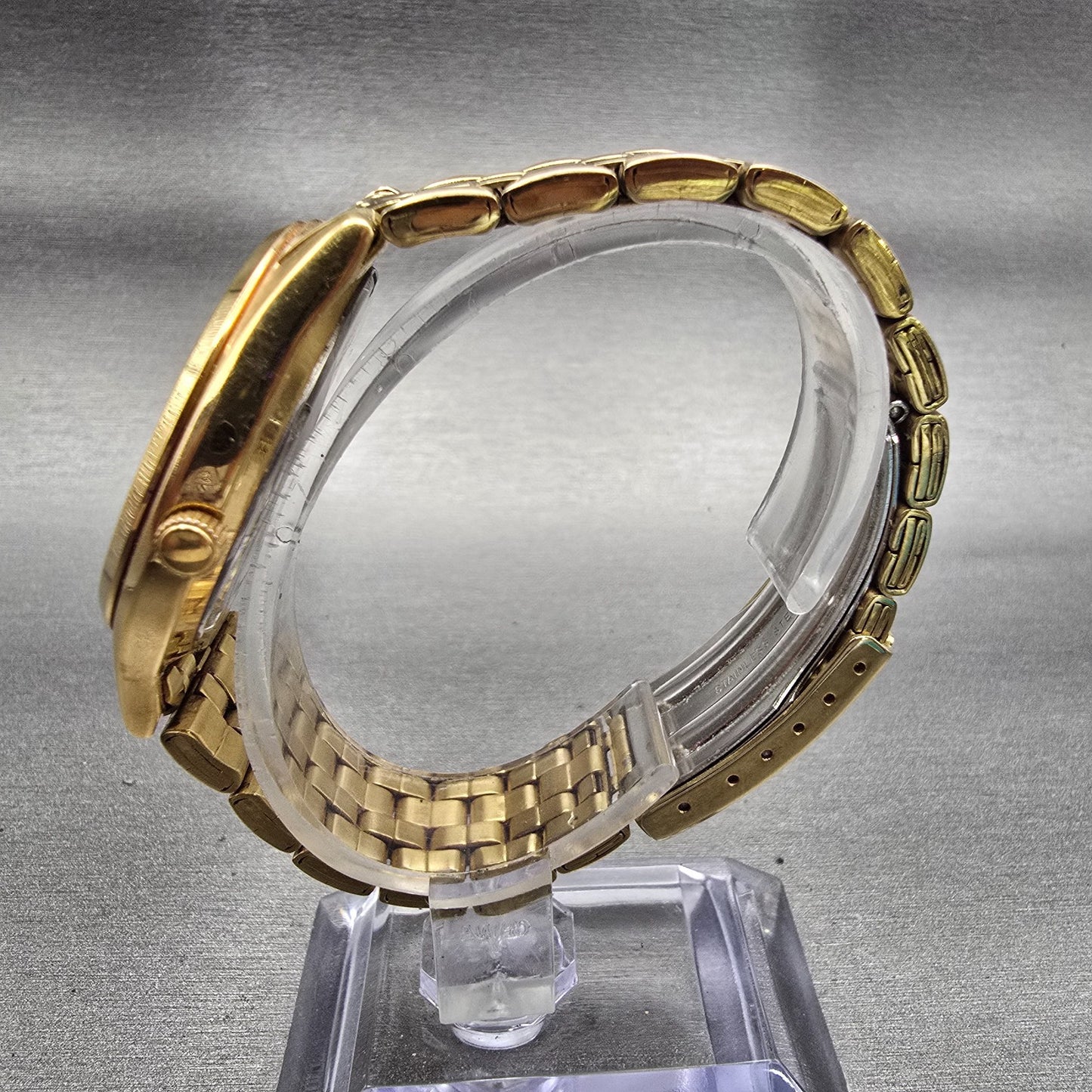 Seiko Watch Men 37mm Gold Dial Gold Tone Daydate Round 7N43-9048 New Battery VTG6