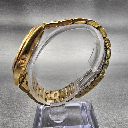 Seiko Watch Men 37mm Gold Dial Gold Tone Daydate Round 7N43-9048 New Battery VTG6
