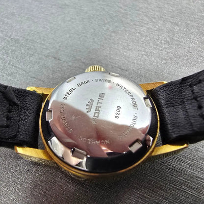 Fortis Automatic Watch Women 21mm Gold Dial Gold Plated Date Round Runs Vintage9