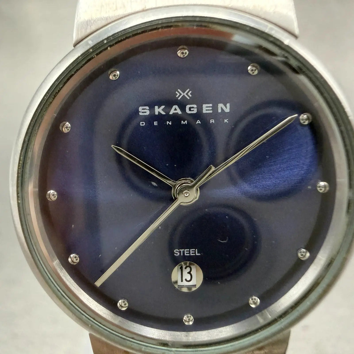Skagen Watch Women 26mm Blue Dial Silver Tone Date Round 355SSSN New Battery1