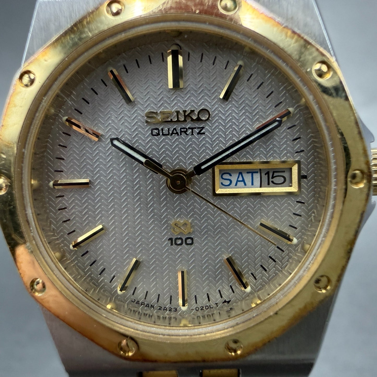 Seiko SQ Watch Women 26mm Silver Dial Two Tone Daydate 2A23-0100 New Battery VTG1