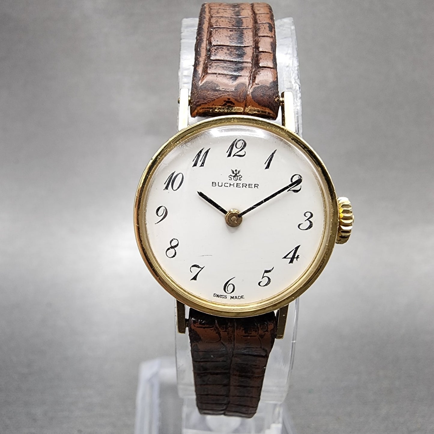 Bucherer Watch Women 21mm White Dial Gold Plated Manual Wind PARTS0