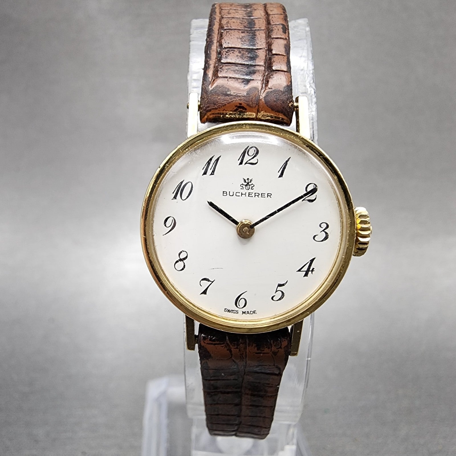 Bucherer Watch Women 21mm White Dial Gold Plated Manual Wind PARTS0