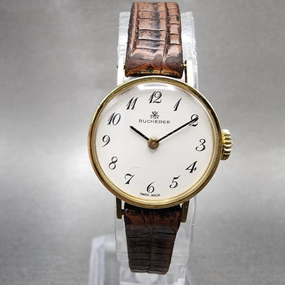 Bucherer Watch Women 21mm White Dial Gold Plated Manual Wind PARTS0