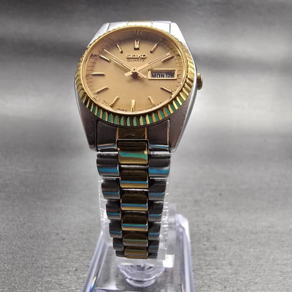 Seiko Watch Women 24mm Gold Dial Two Tone Daydate Round 7N83-0041 New Battery5