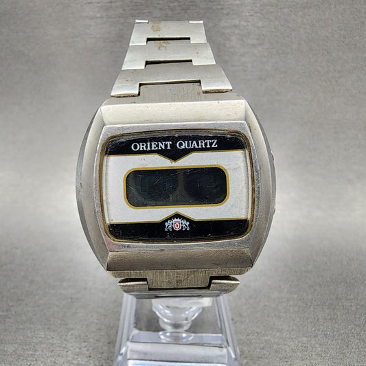 Orient Digital Watch Men 39mm Silver Tone LCD 62060140 VTG JDM PARTS0