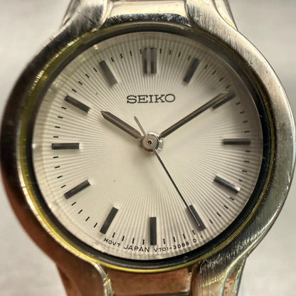 Seiko Watch Women 24mm White Dial Silver Tone Round V701-2D60 New Battery VTG1