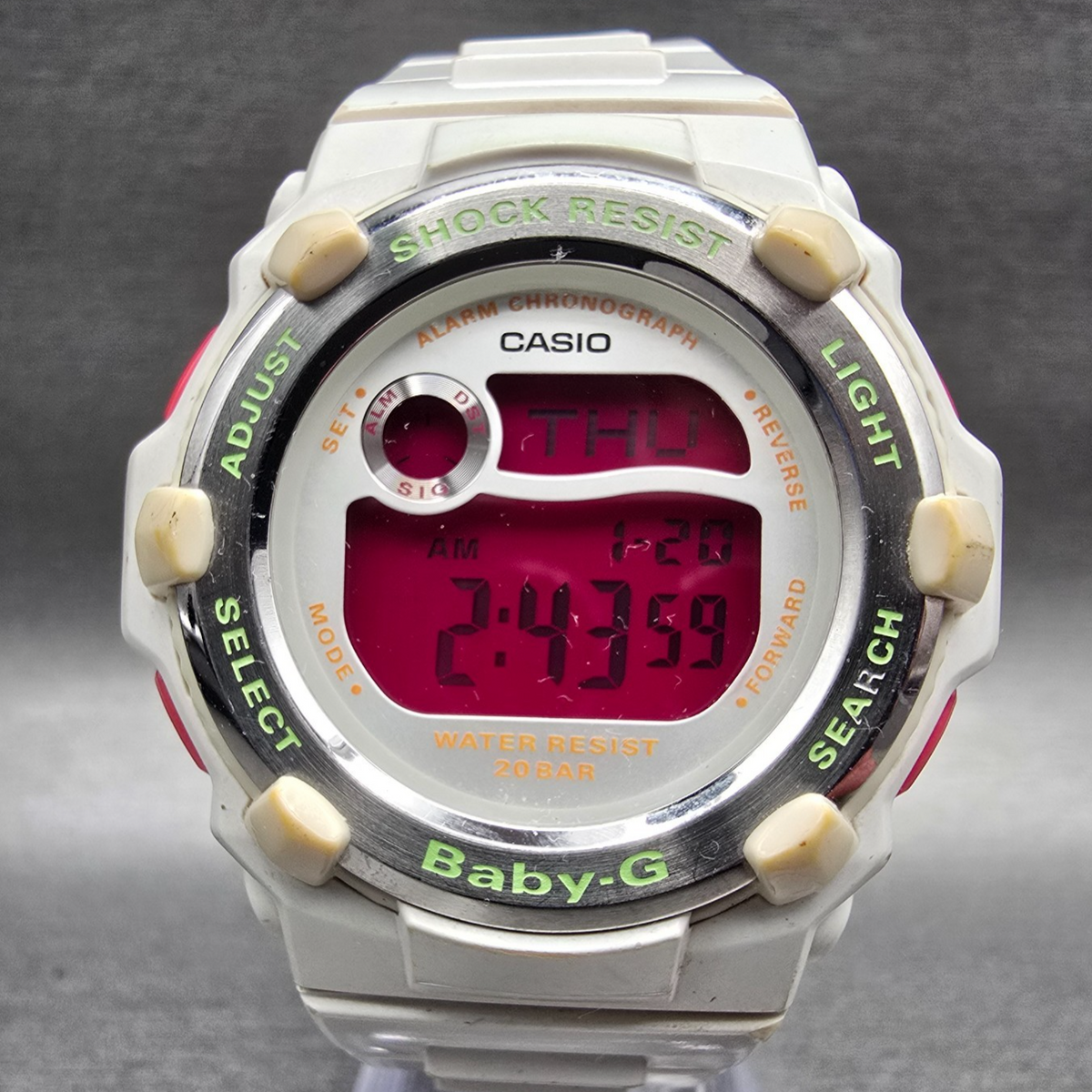 Casio Baby-G BG-3000A Watch Women 40mm Pink White Chronograph Alarm New BatteryP0