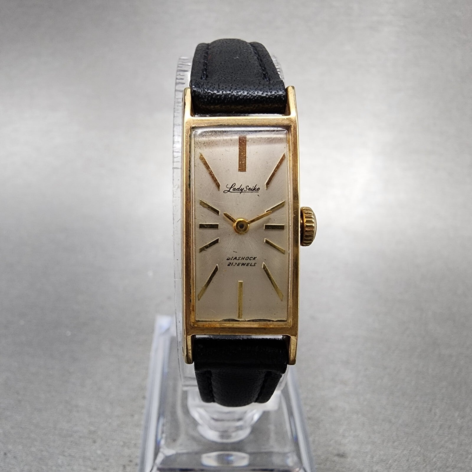 Seiko Lady Seiko Tank Watch Women 14mm Silver Dial Gold Tone Manual 4045H Runs1
