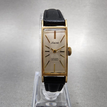 Seiko Lady Seiko Tank Watch Women 14mm Silver Dial Gold Tone Manual 4045H Runs1