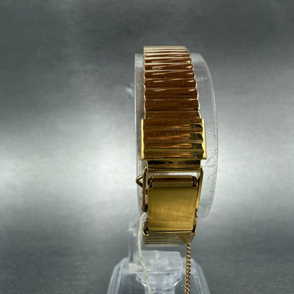 Seiko Watch Women 14mm Gold Dial Gold Tone Rectangle 1E20-5099 New Battery NOS7