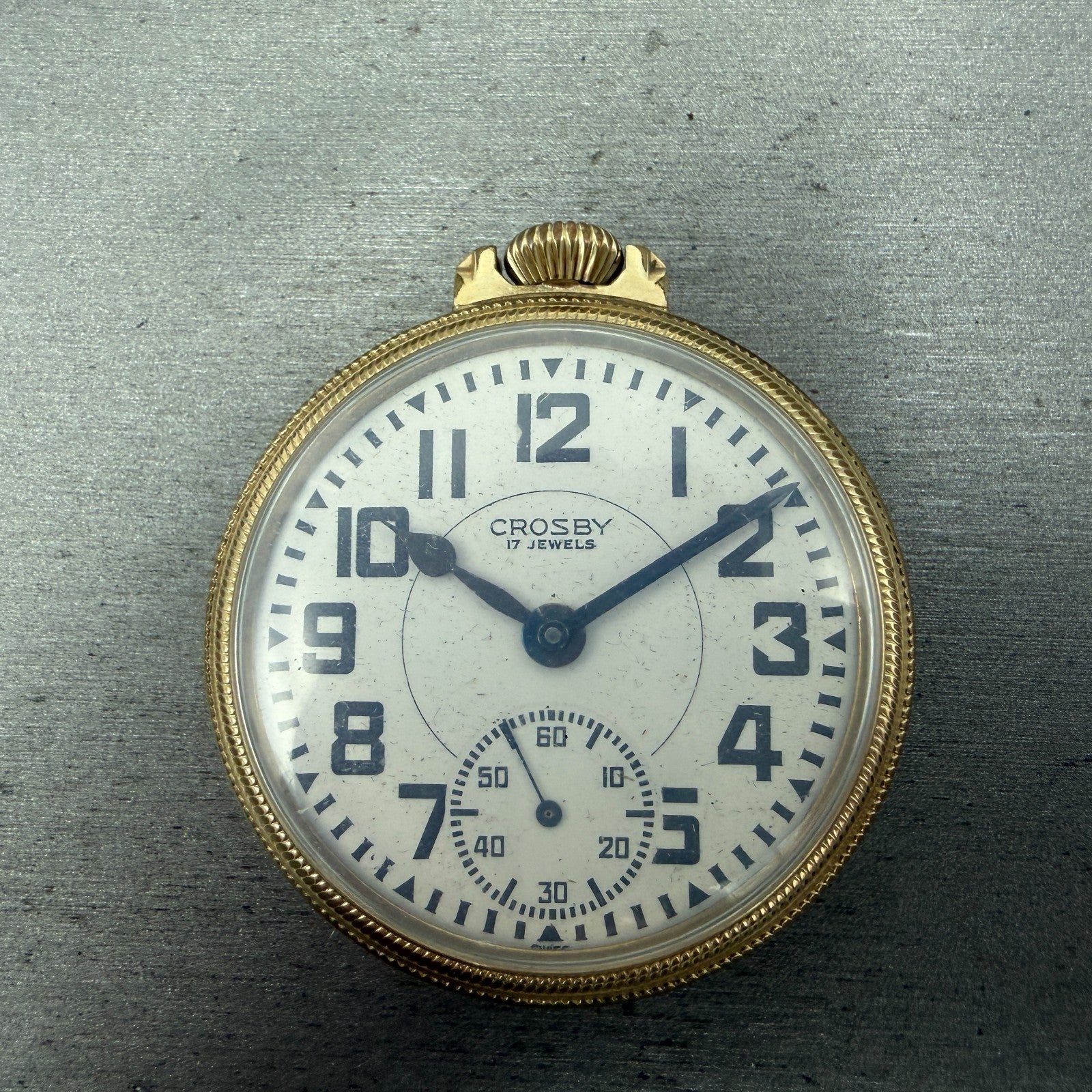 Crosby Pocket Watch 50mm White Dial Gold Plated Manual Wind 17 Jewels PARTS0