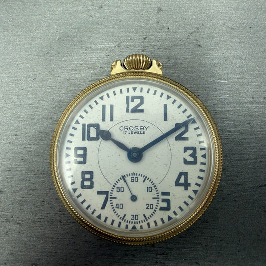 Crosby Pocket Watch 50mm White Dial Gold Plated Manual Wind 17 Jewels PARTS0