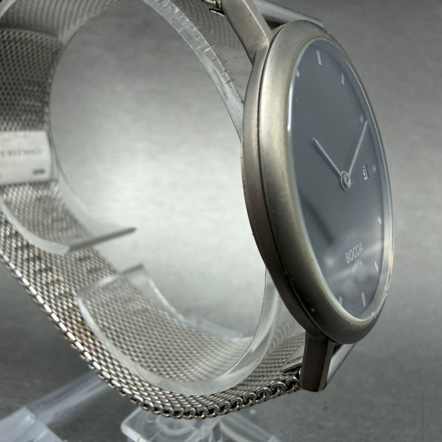 Boccia Titanium Watch Men 34mm Gray Dial Titanium Case Date Round New Battery3