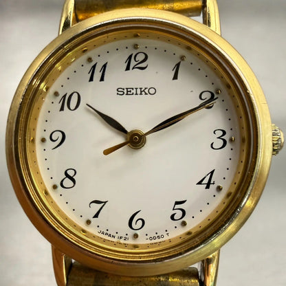 Seiko Watch Women 23mm White Dial Gold Tone Round 1F21-0C00 New Battery Vintage1