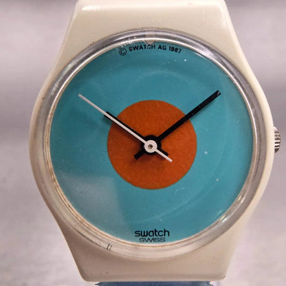 Swatch NAB LIGHT Watch Women Blue Dial White Case Round LW118 New Battery VTG1