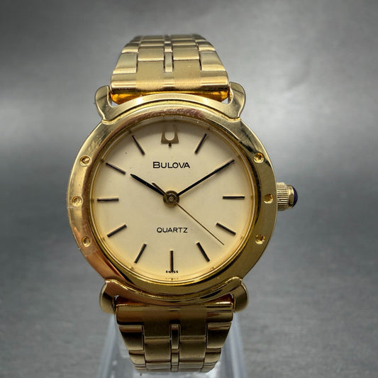 Bulova Watch Women 24mm Champagne Dial Gold Tone Round New Battery Vintage0